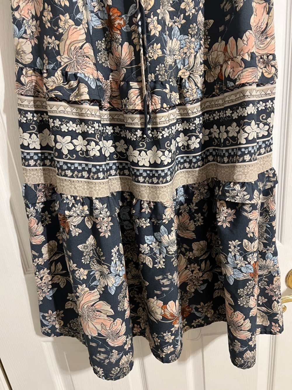 Sienna Sky Navy Floral Tiered Maxi Skirt with Drawstring - Picture 2 of 3